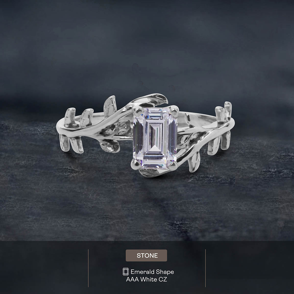 Leaf Vine Diamond Engagement Ring 1Carat Emerald Cut Solitaire