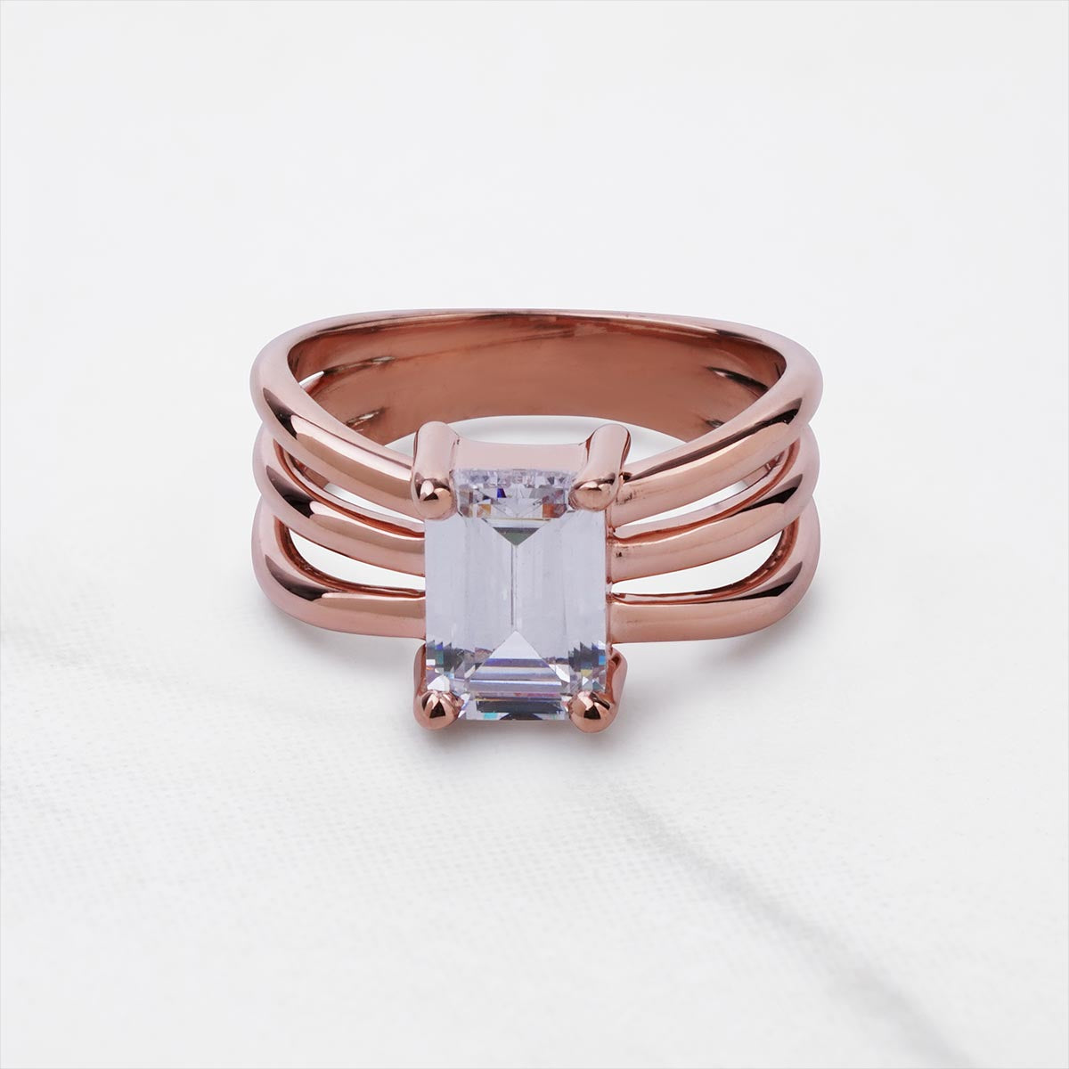 2Carat Emerald Cut Solitaire AAA Cubic Zirconia Diamond Multi Layer Ring