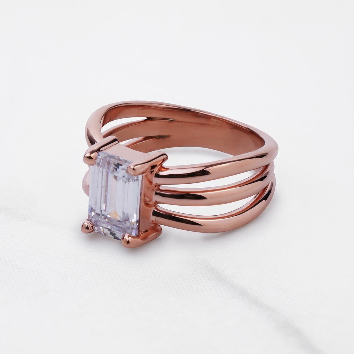 2Carat Emerald Cut Solitaire AAA Cubic Zirconia Diamond Multi Layer Ring