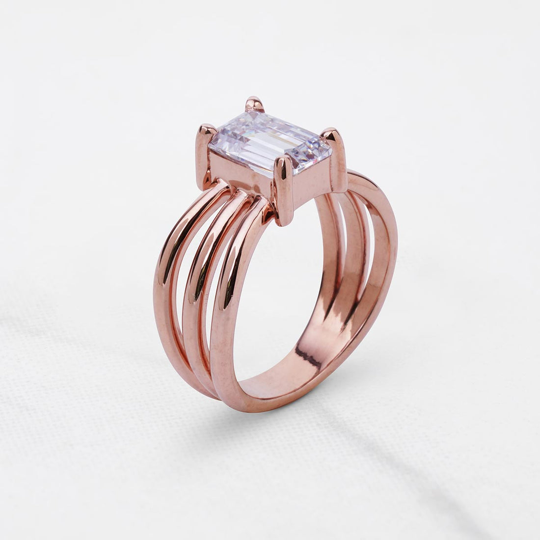 2Carat Emerald Cut Solitaire AAA Cubic Zirconia Diamond Multi Layer Ring