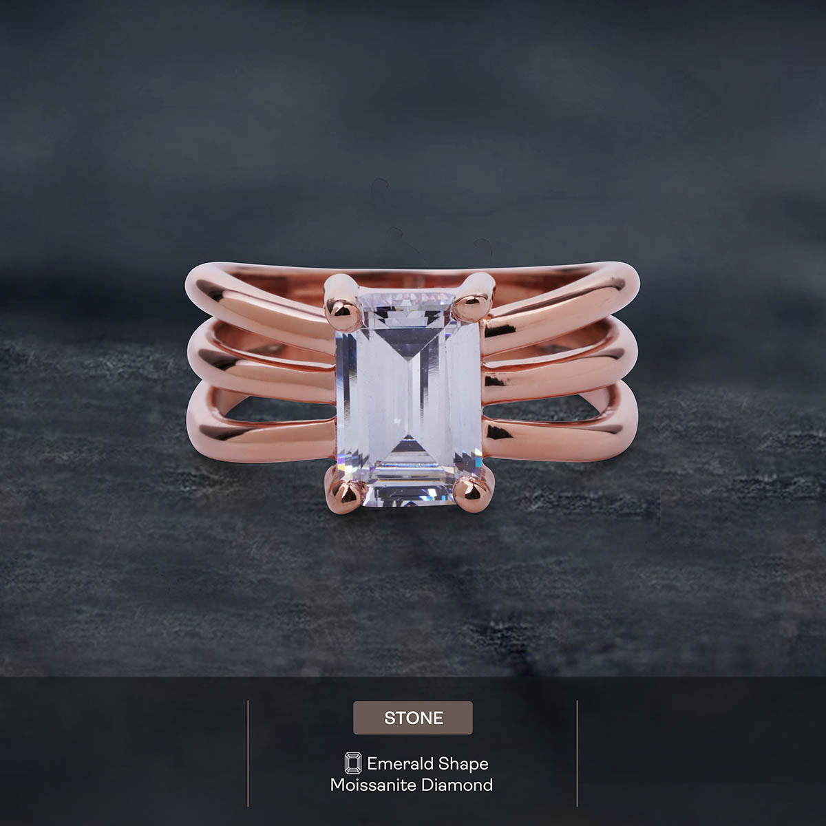 Emerald Cut Solitaire 2CT Moissanite Multi Layer Wedding Ring