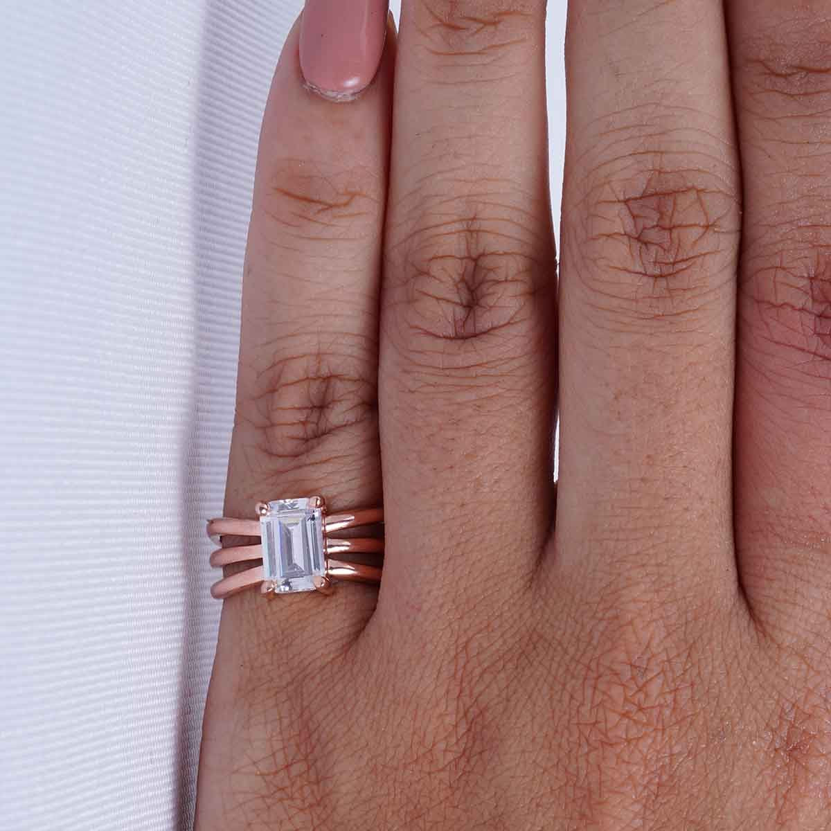 Emerald Cut Solitaire Diamond Ring Engagement Promise Proposal Wedding Anniversary Gift