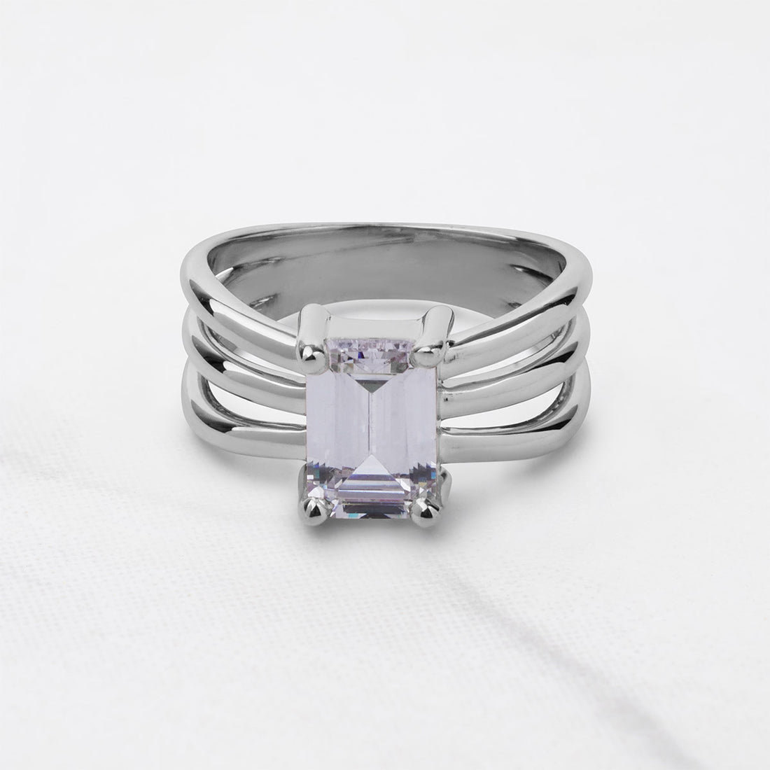 2Carat Emerald Cut Solitaire AAA Cubic Zirconia Diamond Multi Layer Ring