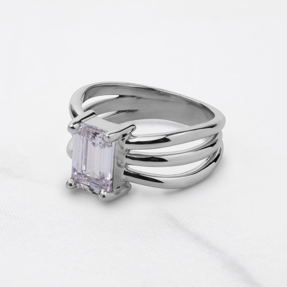 2Carat Emerald Cut Solitaire AAA Cubic Zirconia Diamond Multi Layer Ring