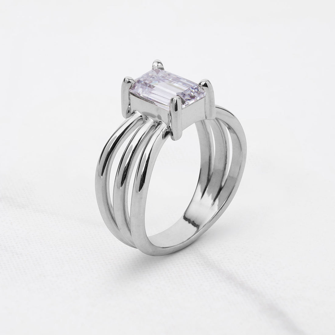 2Carat Emerald Cut Solitaire AAA Cubic Zirconia Diamond Multi Layer Ring
