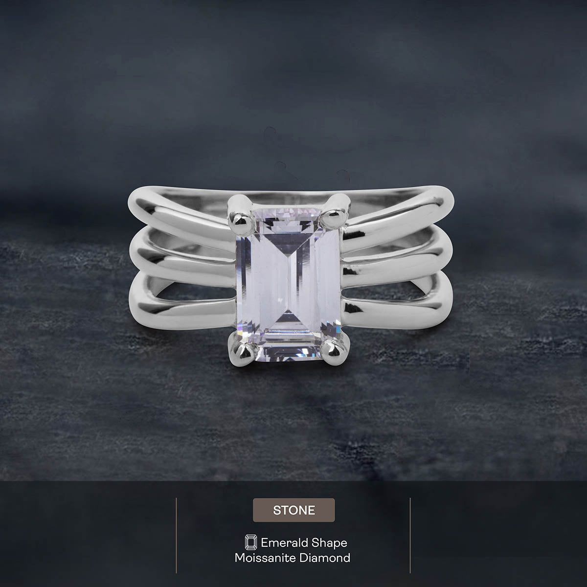 Emerald Cut Solitaire 2CT Moissanite Multi Layer Wedding Ring