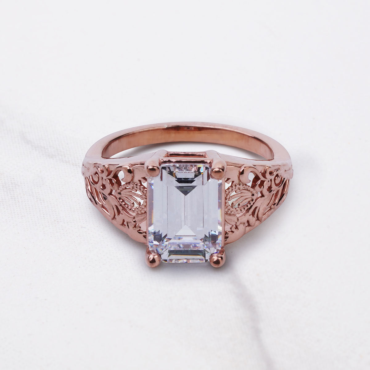 3.50CT Diamond Engagement Ring Emerald Cut Floral Art Deco
