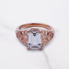 3.50CT Diamond Engagement Ring Emerald Cut Floral Art Deco