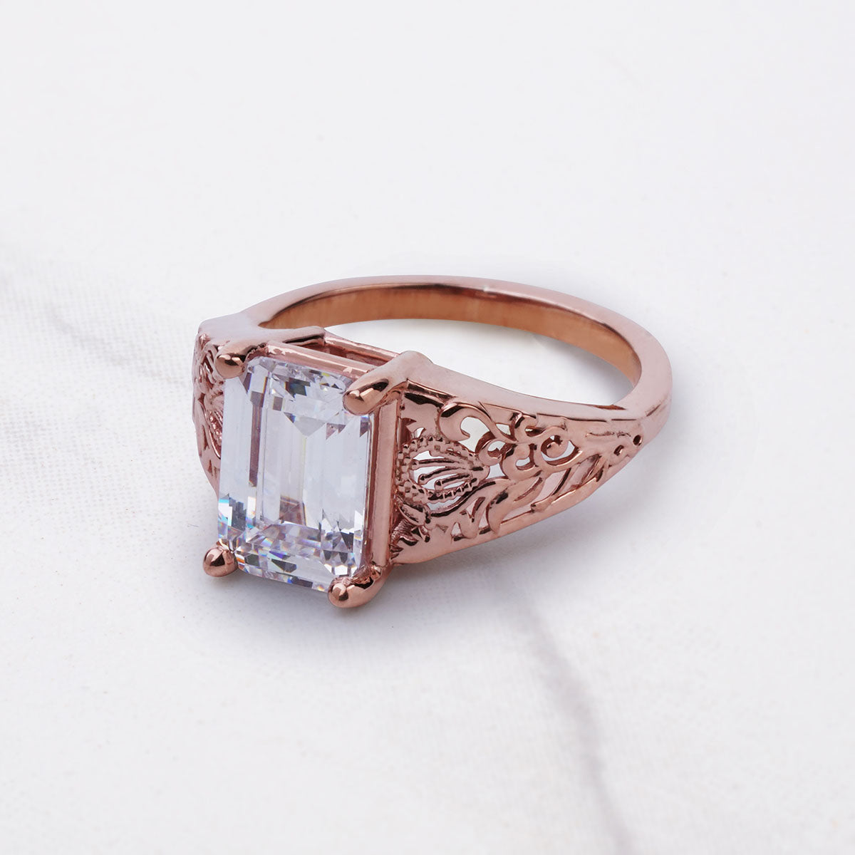 3.50CT Diamond Engagement Ring Emerald Cut Floral Art Deco