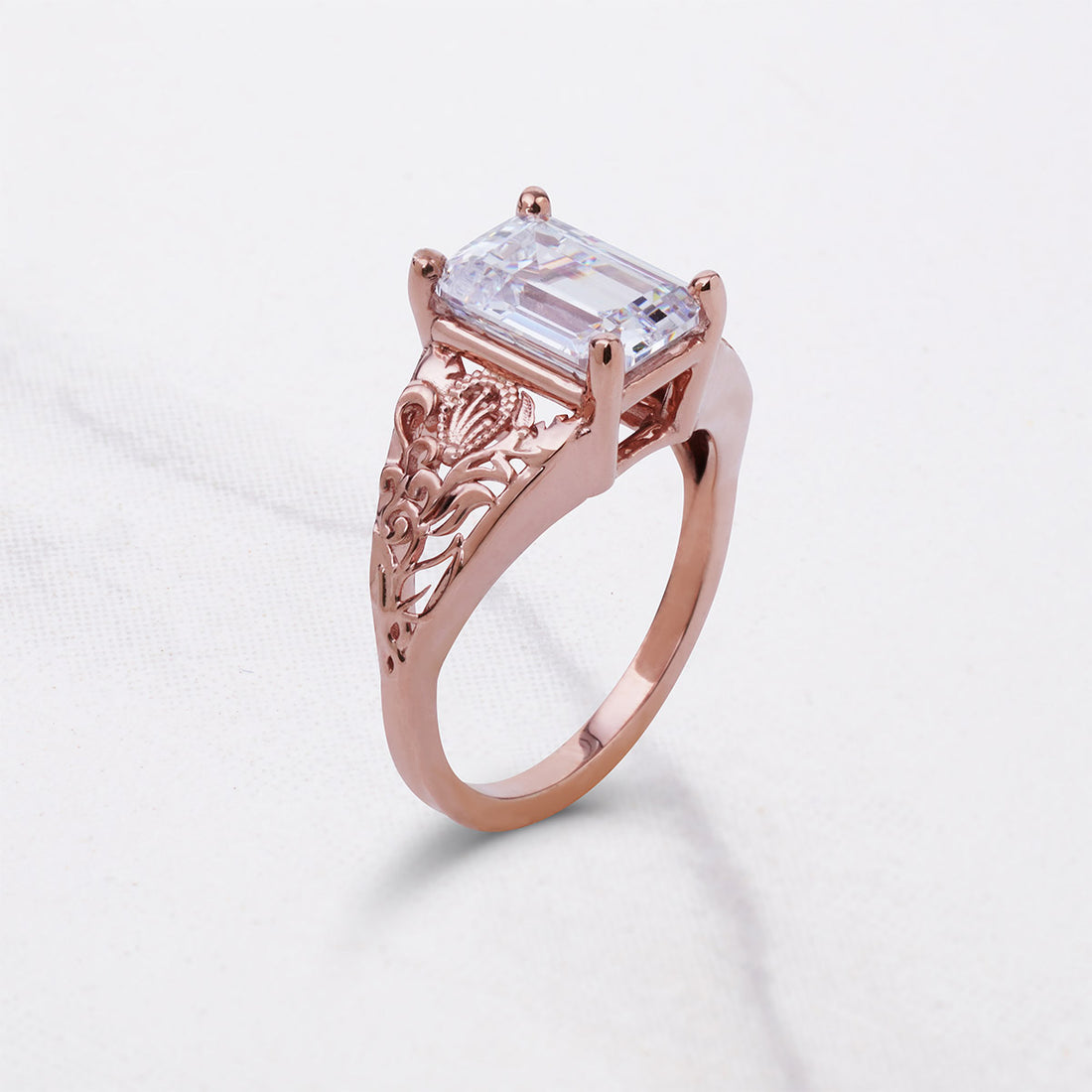 3.50CT Emerald Cut Moissanite Floral Art Deco Engagement Ring