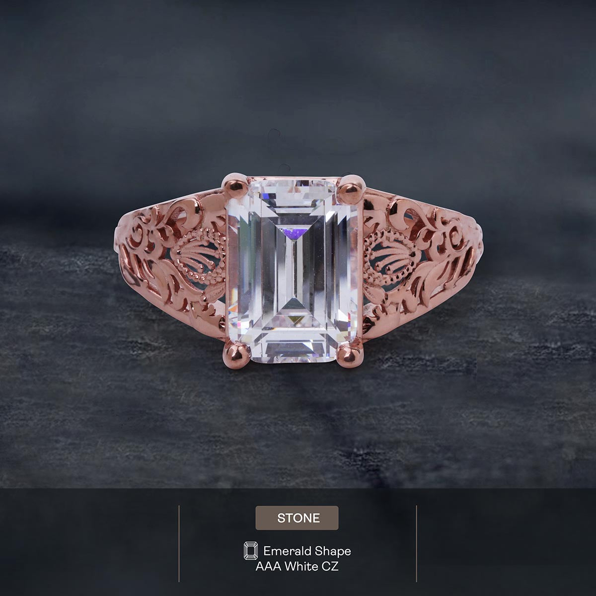 3.50CT Diamond Engagement Ring Emerald Cut Floral Art Deco