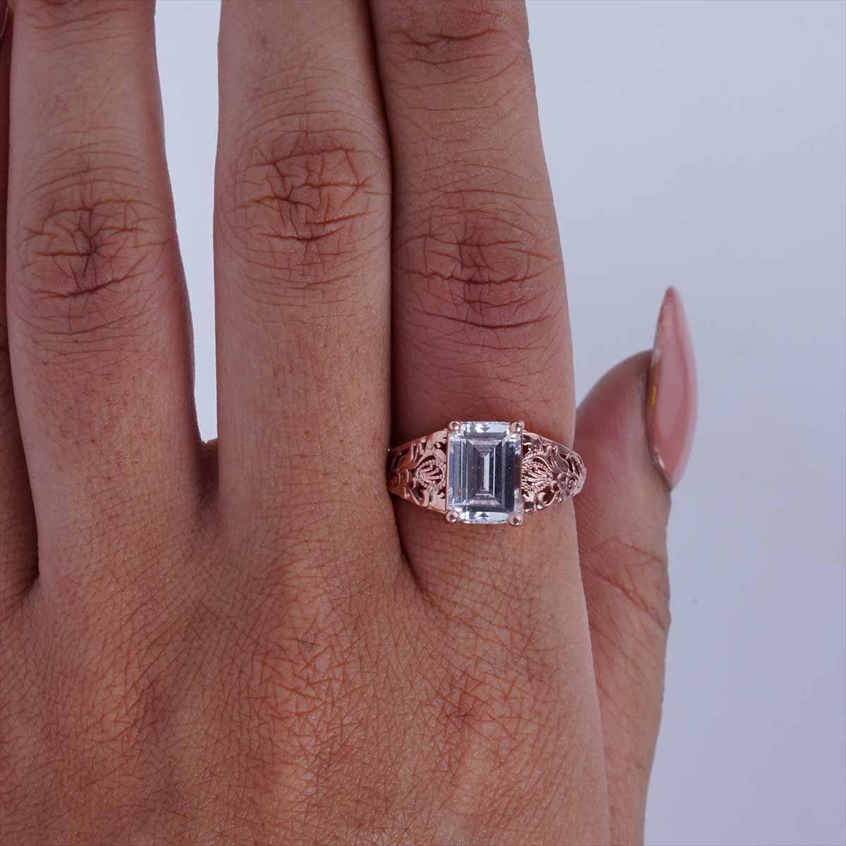 3.50CT Diamond Engagement Ring Emerald Cut Floral Art Deco