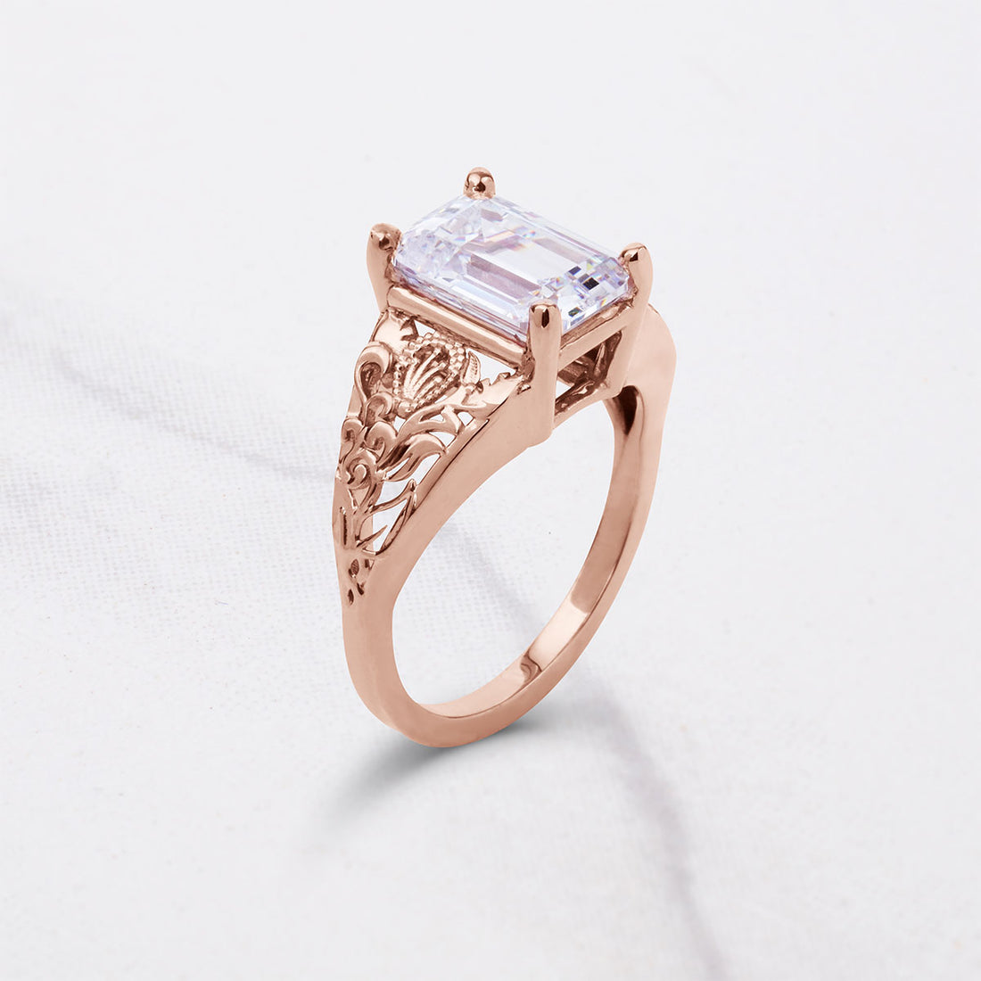 3.50CT Emerald Cut Moissanite Floral Art Deco Engagement Ring