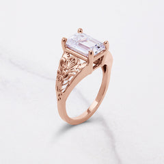 3.50CT Emerald Cut Moissanite Floral Art Deco Engagement Ring