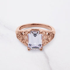 3.50CT Diamond Engagement Ring Emerald Cut Floral Art Deco