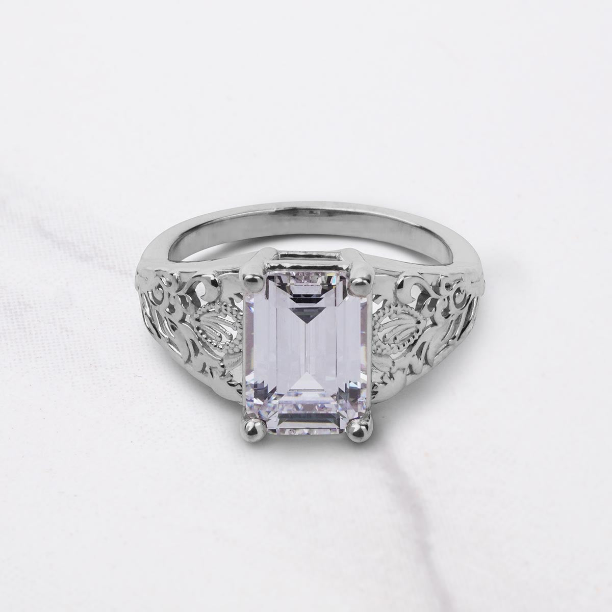 3.50CT Diamond Engagement Ring Emerald Cut Floral Art Deco