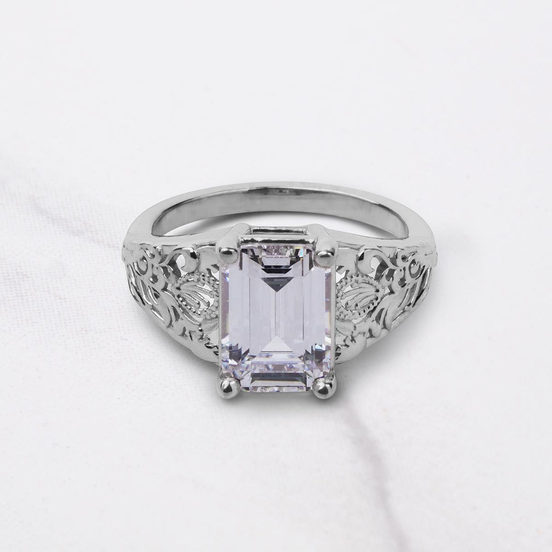3.50CT Diamond Engagement Ring Emerald Cut Floral Art Deco