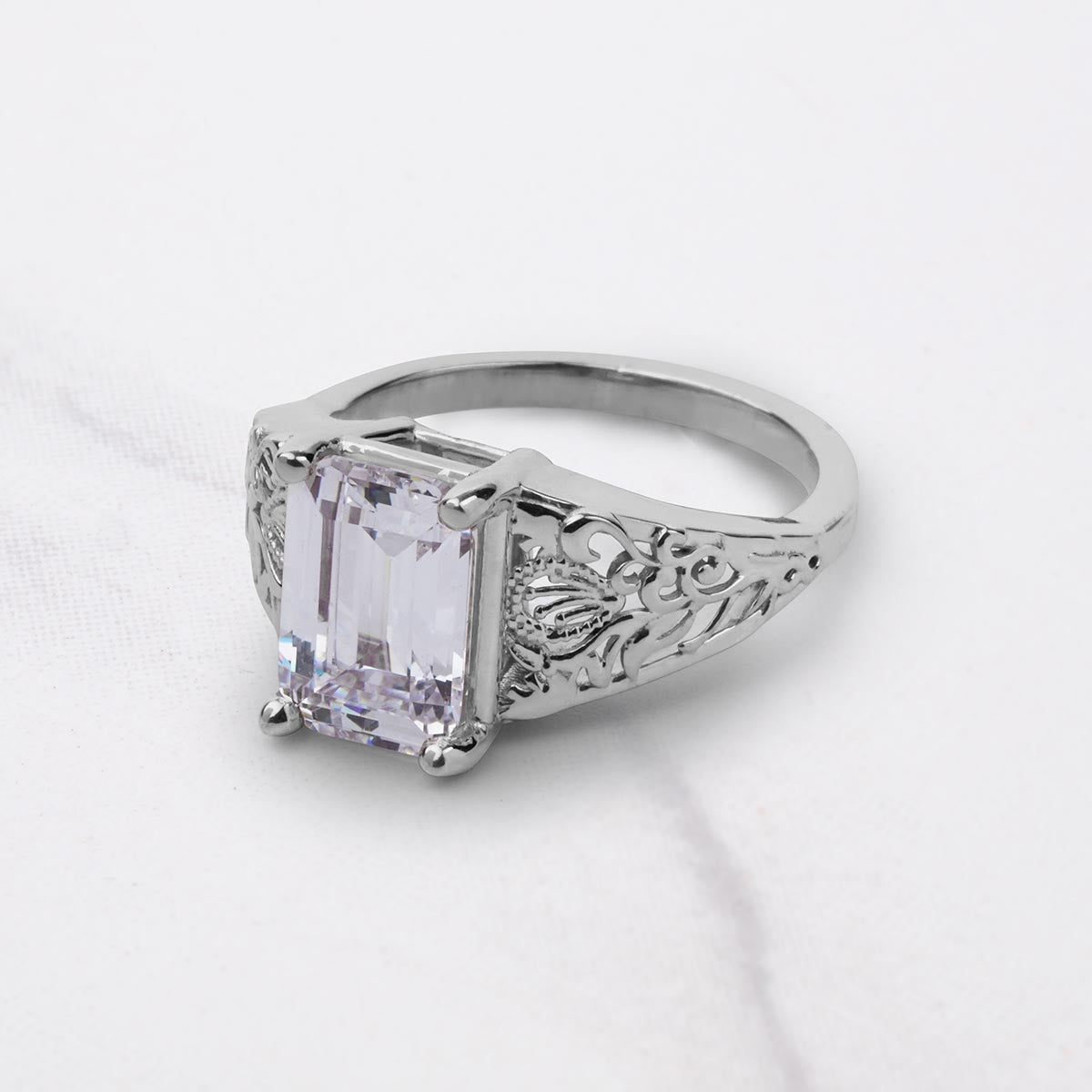 3.50CT Diamond Engagement Ring Emerald Cut Floral Art Deco