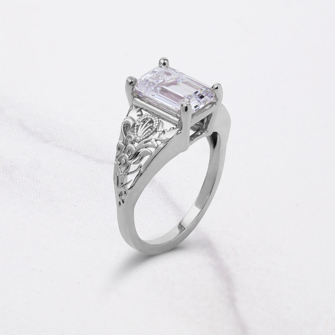 3.50CT Emerald Cut Moissanite Floral Art Deco Engagement Ring