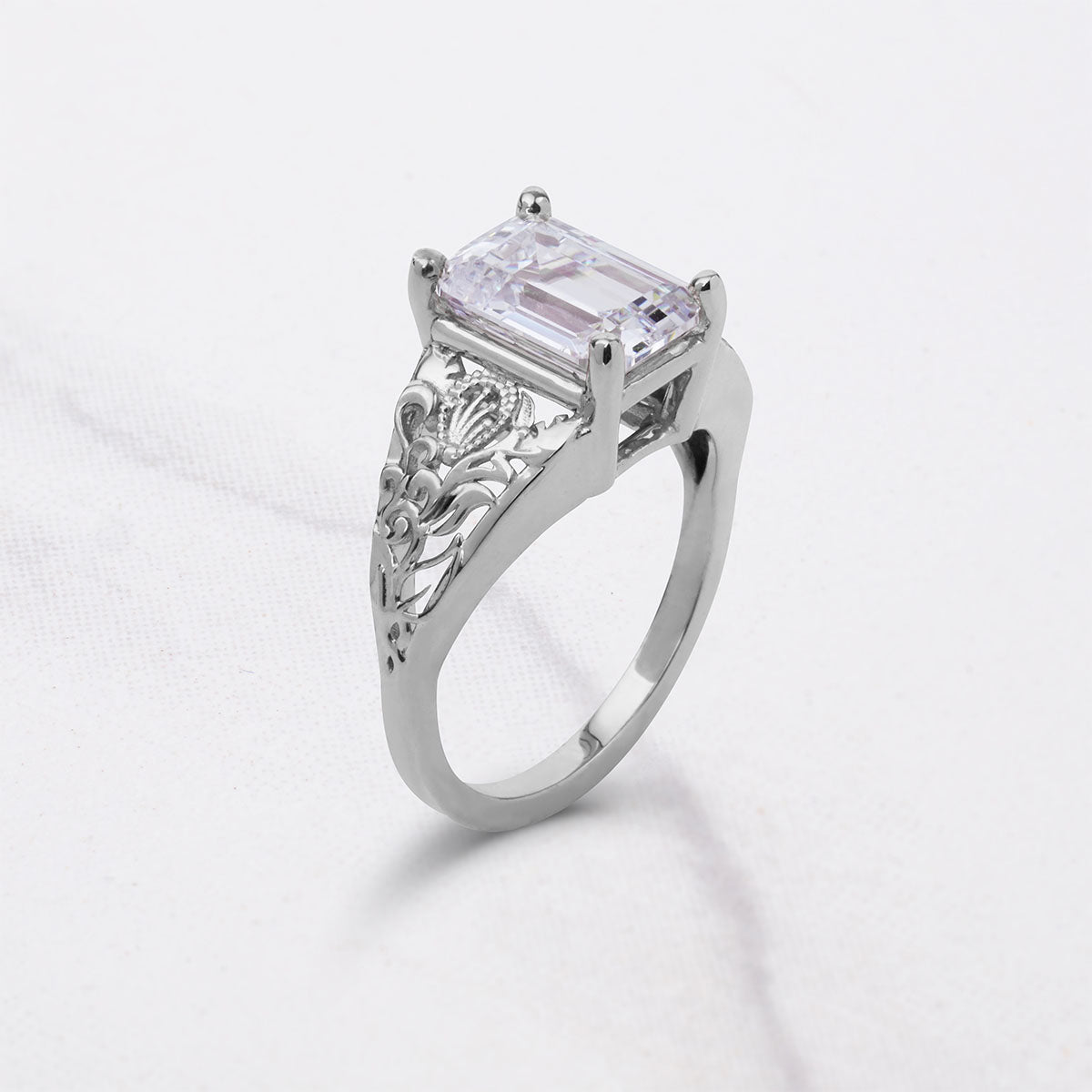 3.50CT Diamond Engagement Ring Emerald Cut Floral Art Deco