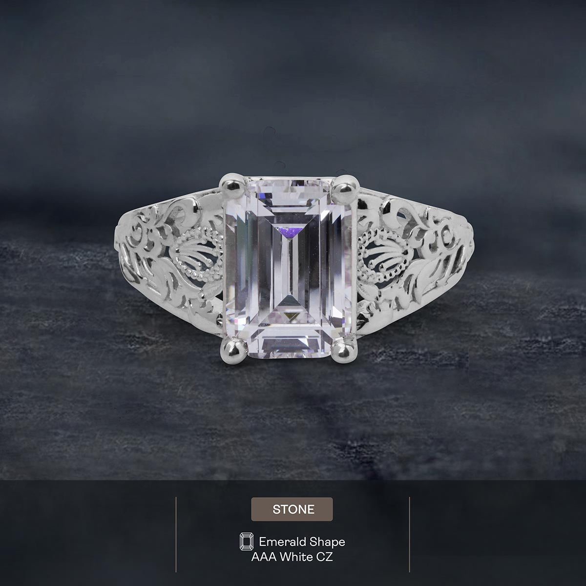 3.50CT Diamond Engagement Ring Emerald Cut Floral Art Deco