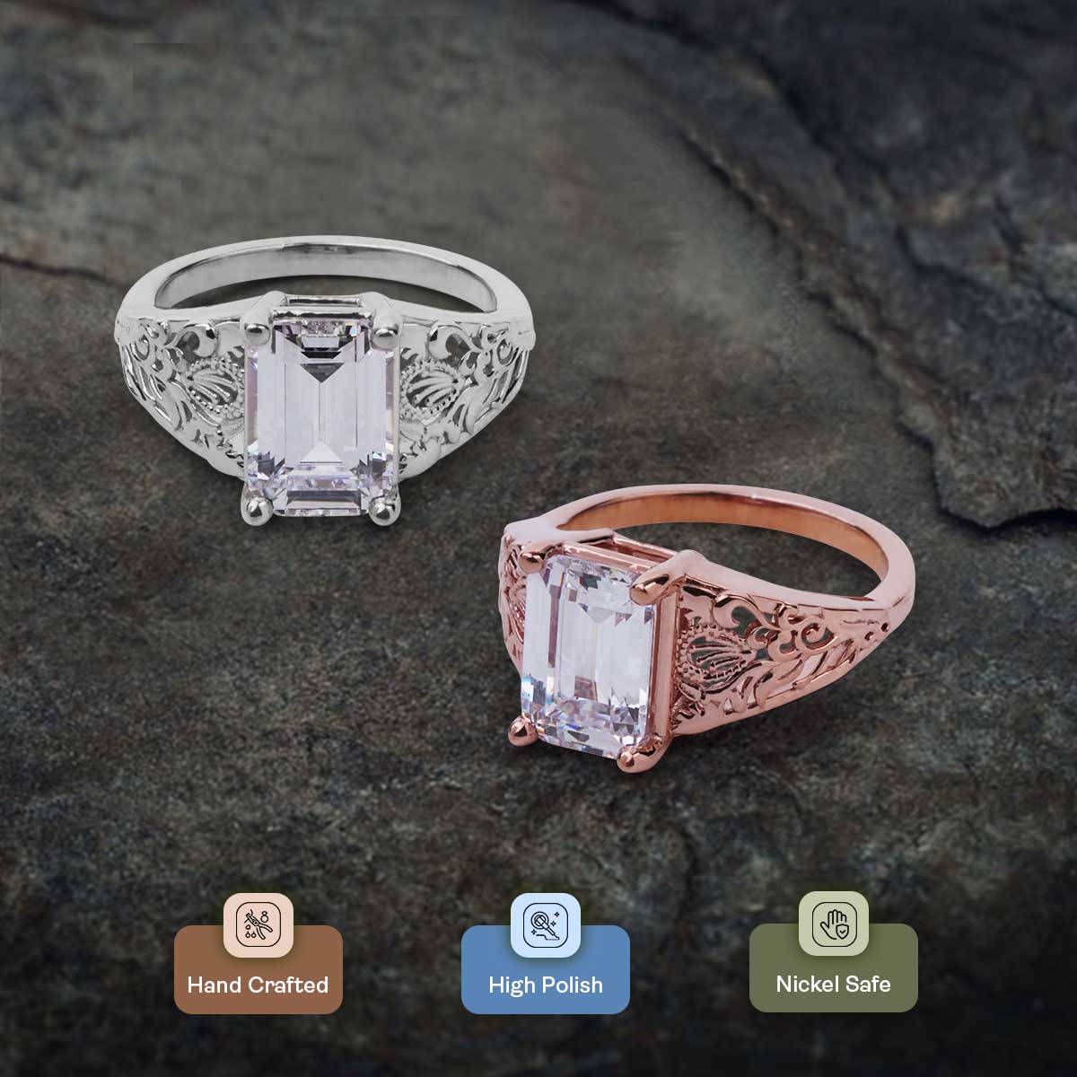 3.50CT Emerald Cut Moissanite Floral Art Deco Engagement Ring