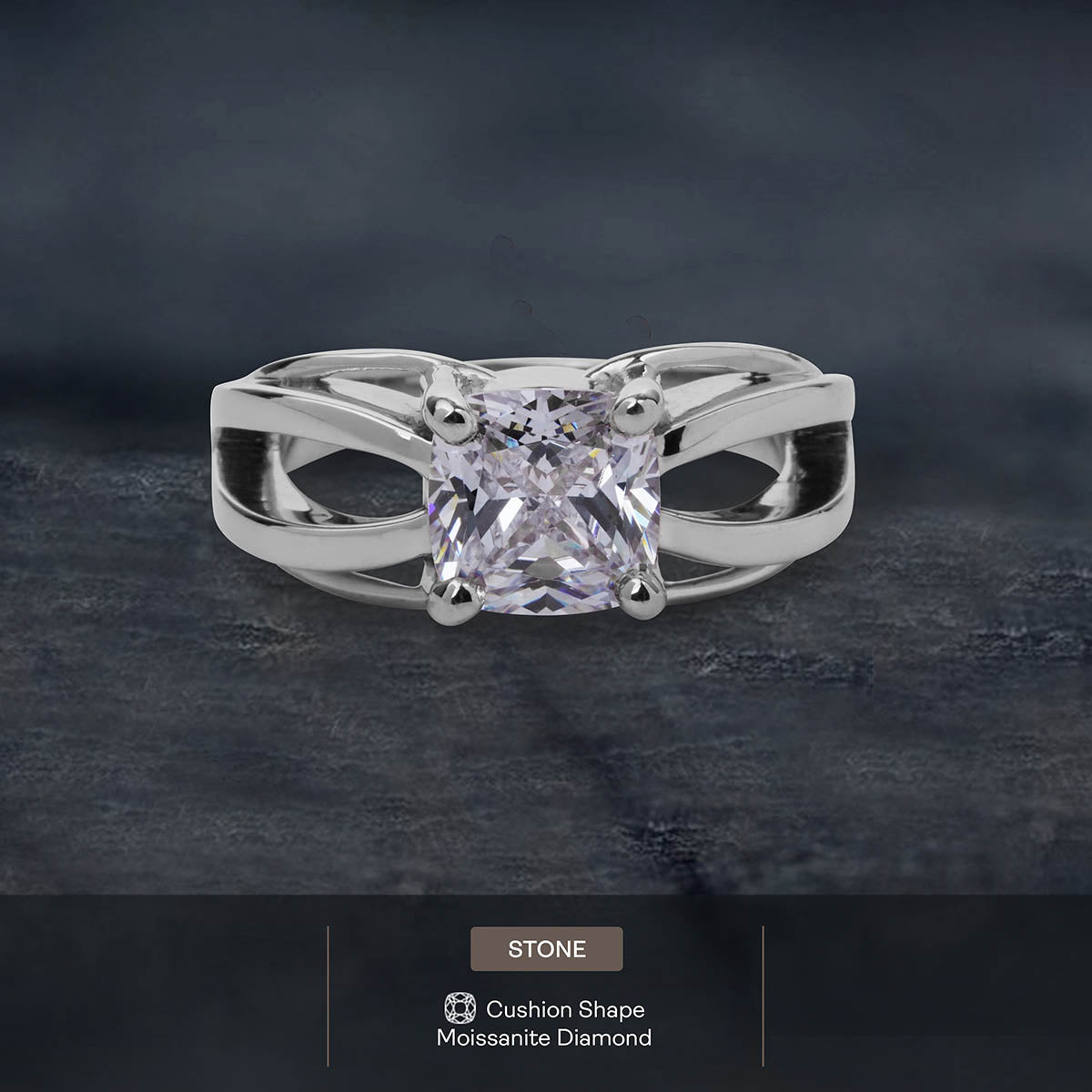 2Carat Cushion Cut Moissanite Solitaire Infinity Engagement Ring