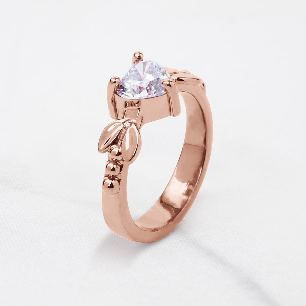 Solitaire Heart Moissanite Ring Art Nouveau Engagement Promise Wedding Rings White Rose Gold