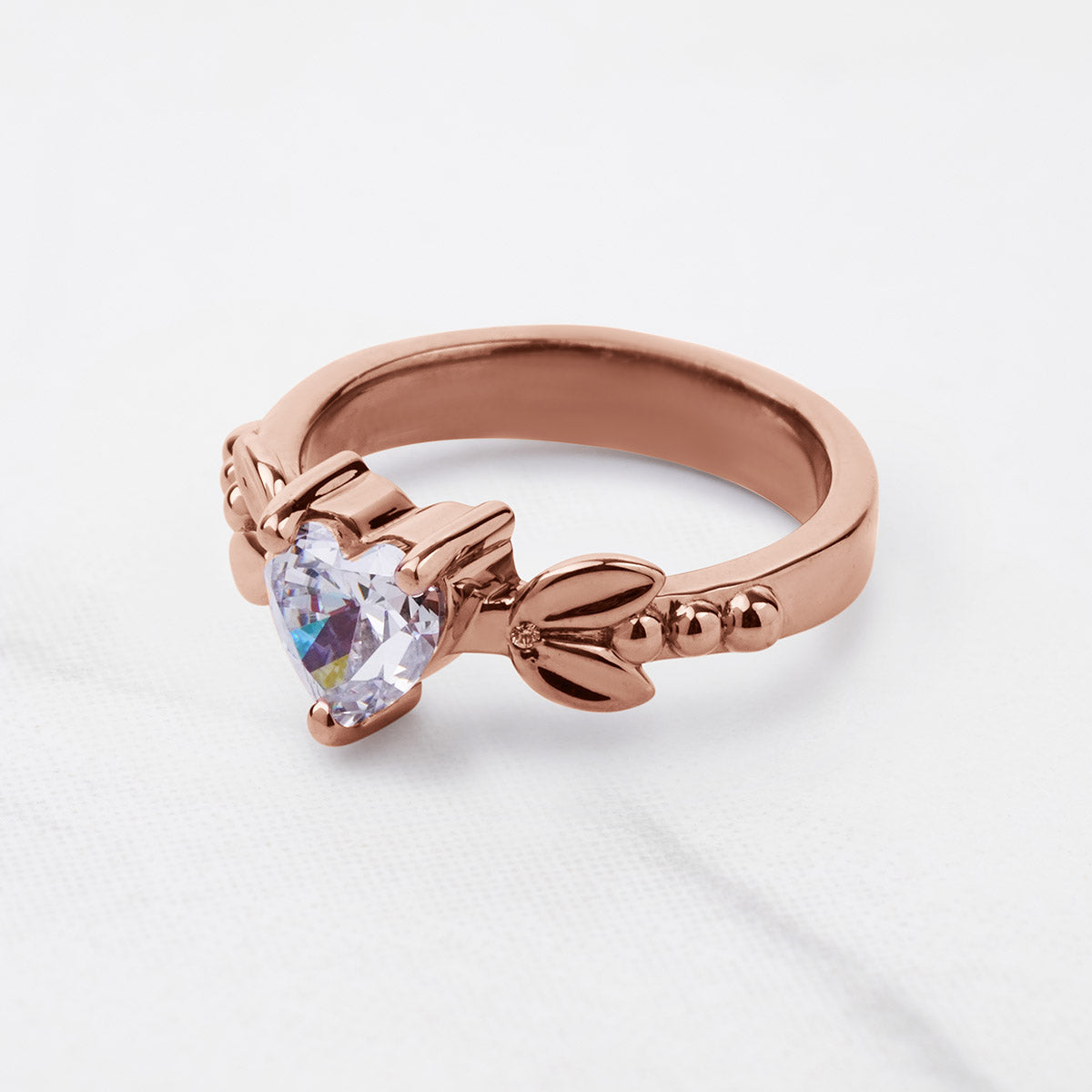Solitaire Heart Moissanite Ring Art Nouveau Engagement Promise Wedding Rings White Rose Gold
