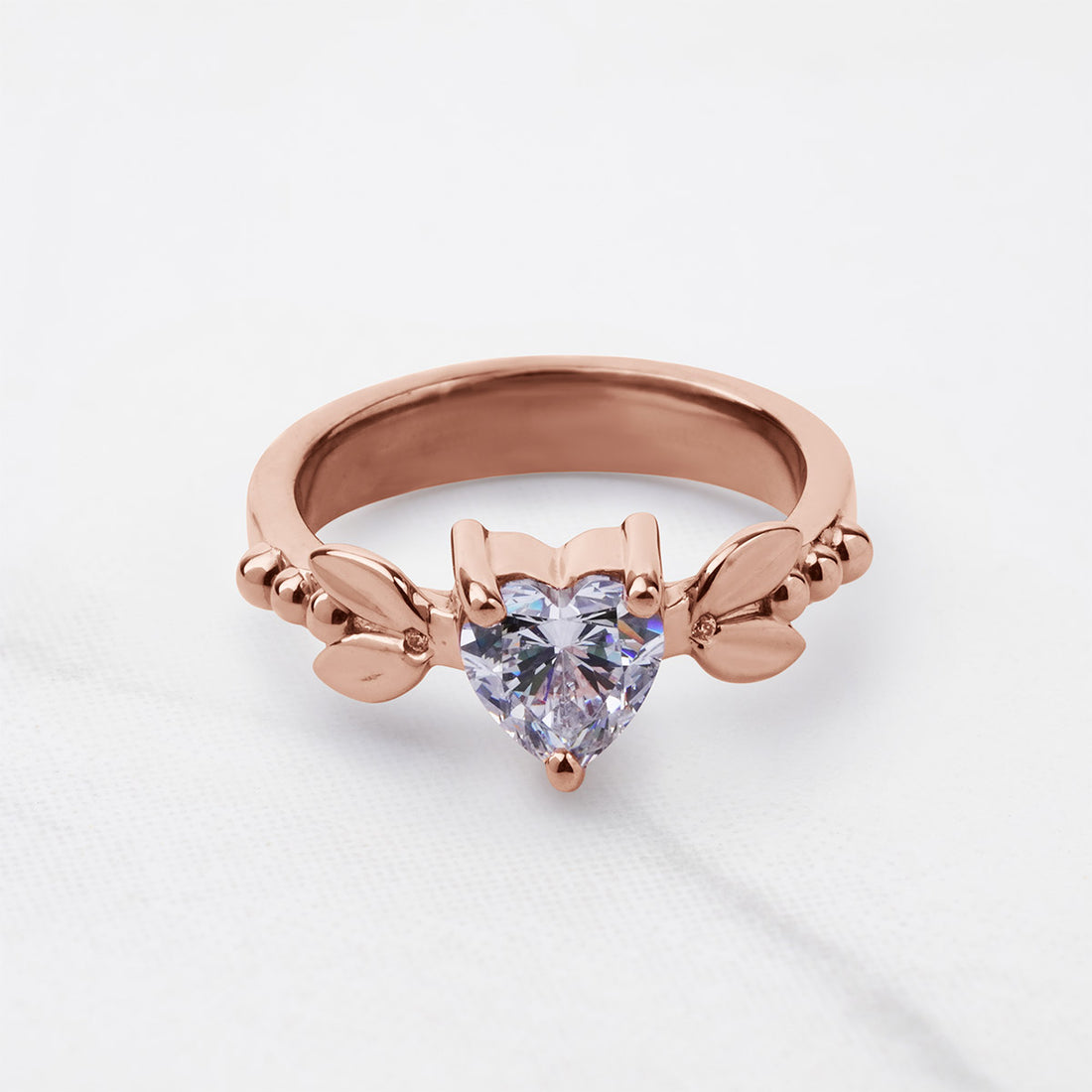 Solitaire Heart Moissanite Ring Art Nouveau Engagement Promise Wedding Rings White Rose Gold