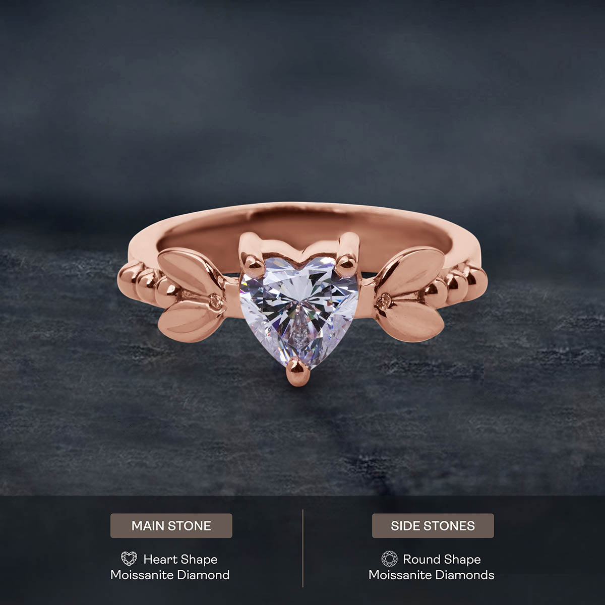 Solitaire Heart Moissanite Ring Art Nouveau Engagement Promise Wedding Rings White Rose Gold