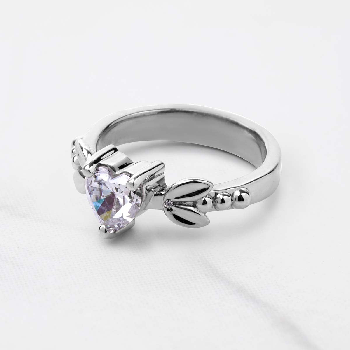Solitaire Heart Moissanite Ring Art Nouveau Engagement Promise Wedding Rings White Rose Gold