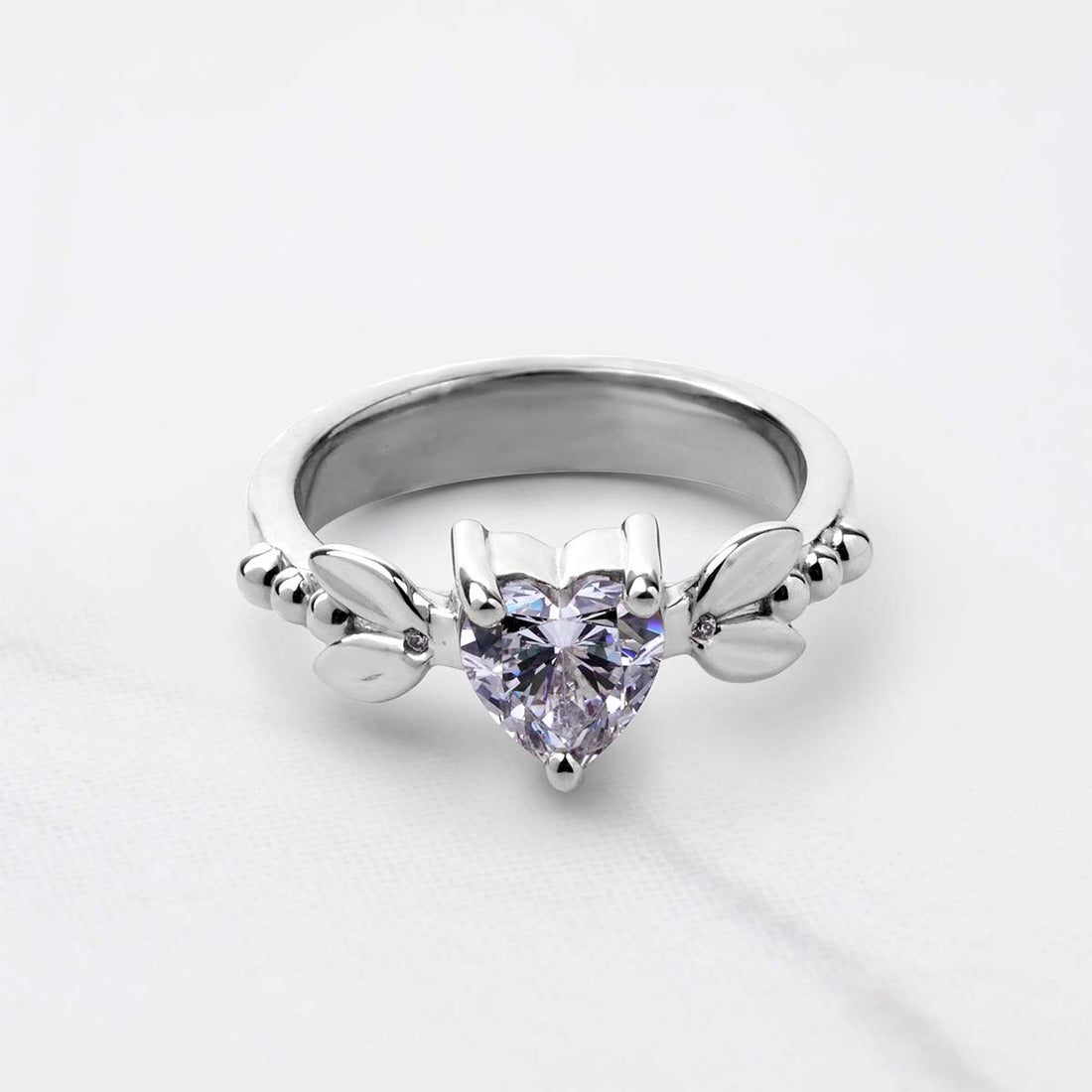 Solitaire Heart Moissanite Ring Art Nouveau Engagement Promise Wedding Rings White Rose Gold