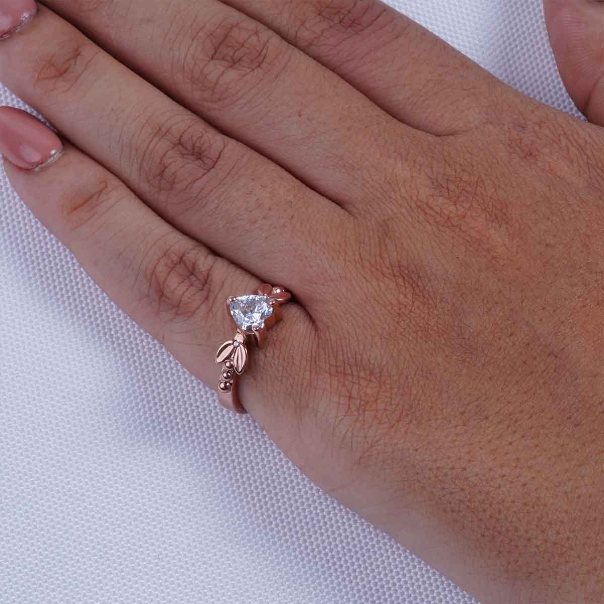 Solitaire Heart Moissanite Ring Art Nouveau Engagement Promise Wedding Rings White Rose Gold