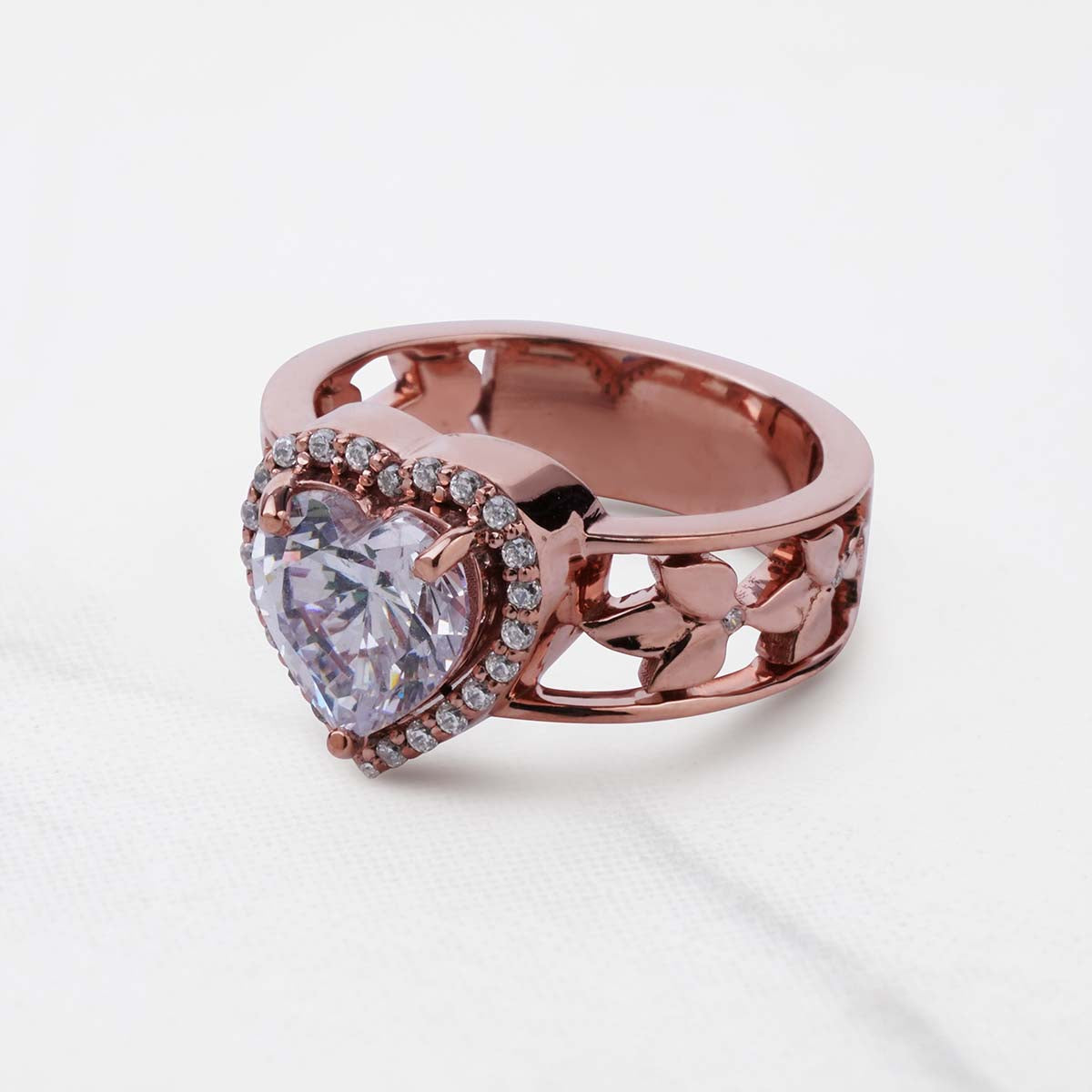 Halo Diamond Heart Engagement Rings Rose Gold Promise Ring