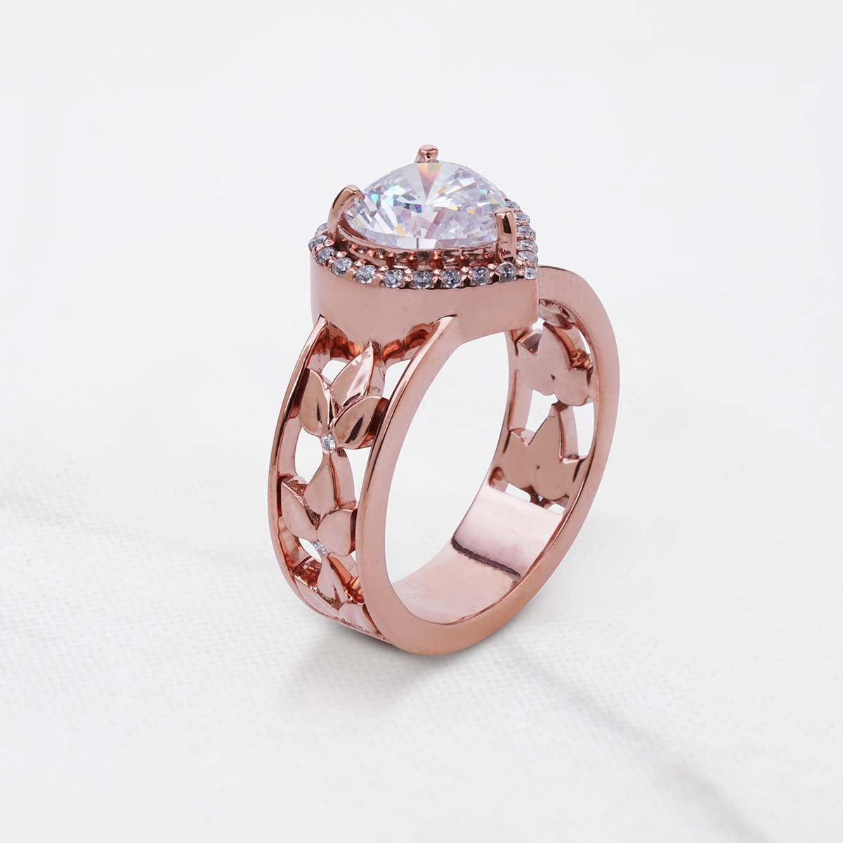 Halo Diamond Heart Engagement Rings Rose Gold Promise Ring