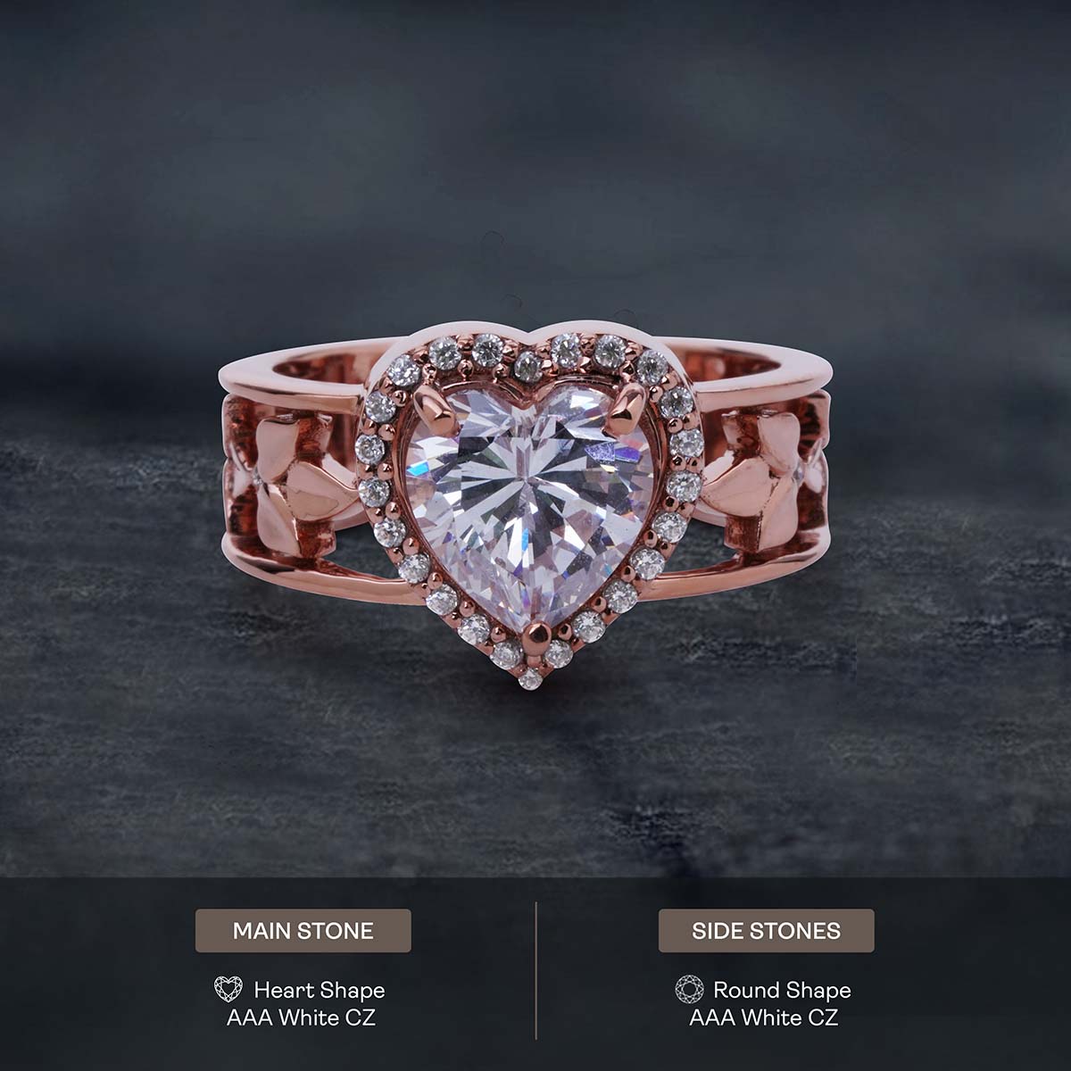 Halo Diamond Heart Engagement Rings Rose Gold Promise Ring