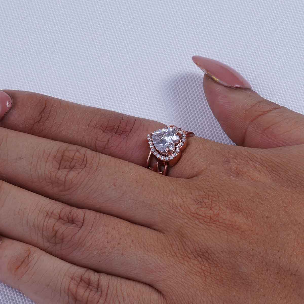 Halo Diamond Heart Engagement Rings Rose Gold Promise Ring