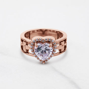 Halo Heart Moissanite Diamond Engagement Ring Art Nouveau Wedding Jewelry Rose Gold