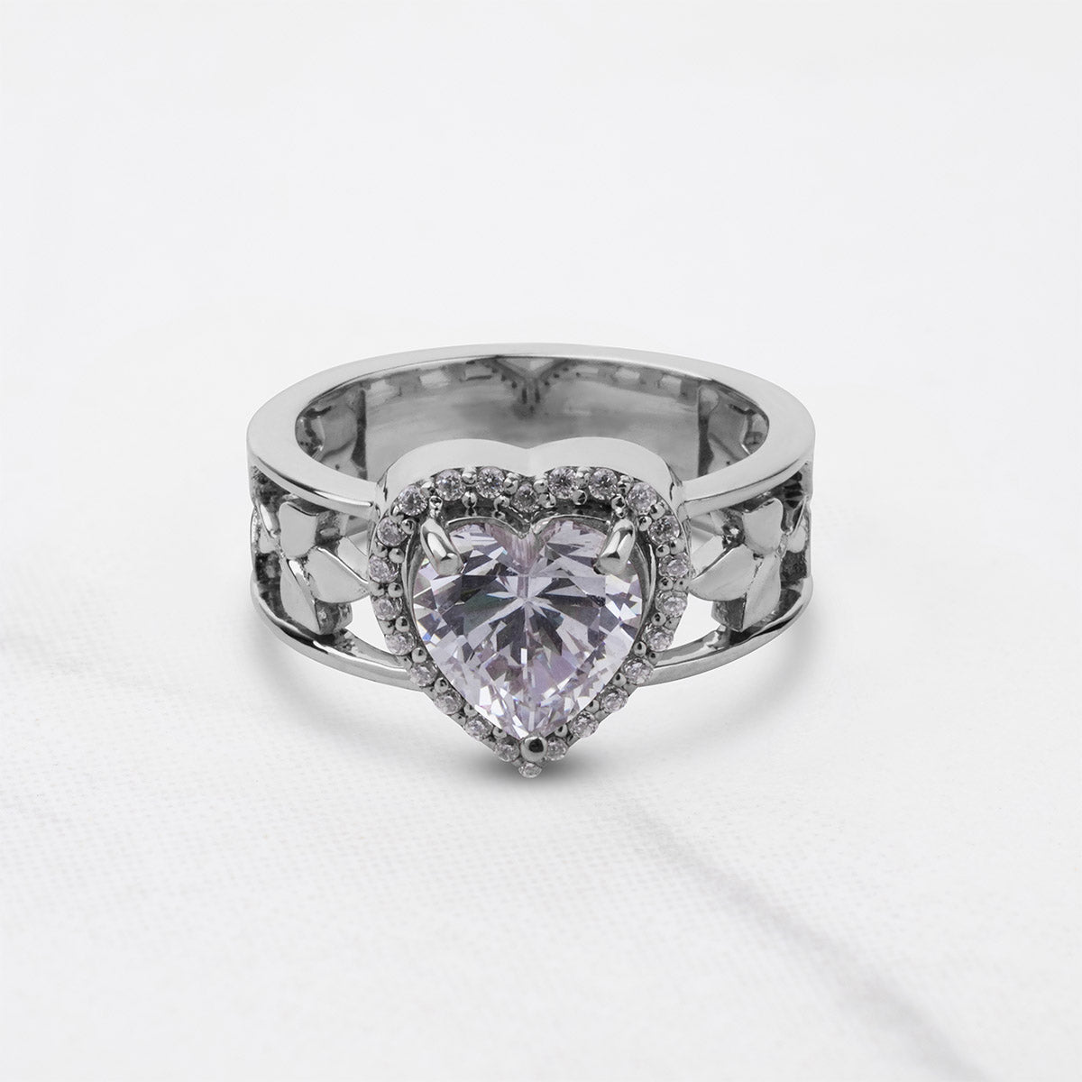 Halo Diamond Heart Engagement Rings Rose Gold Promise Ring