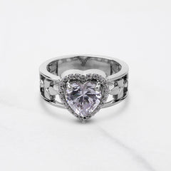 Halo Diamond Heart Engagement Ring Art Nouveau Wedding Ring