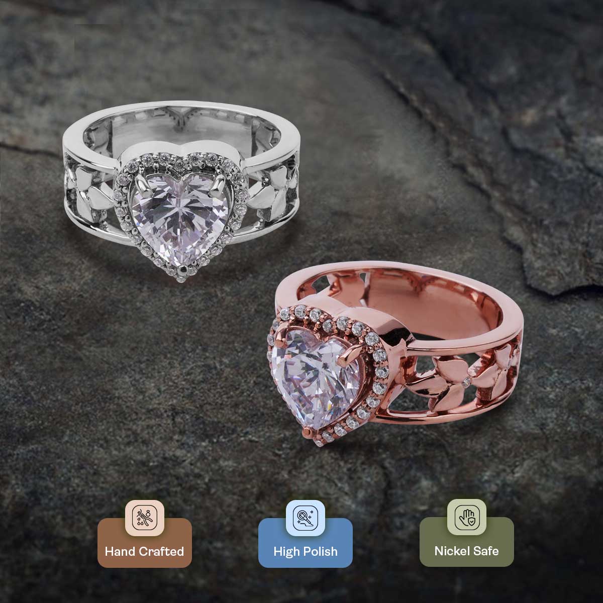 Halo Diamond Heart Engagement Rings Rose Gold Promise Ring