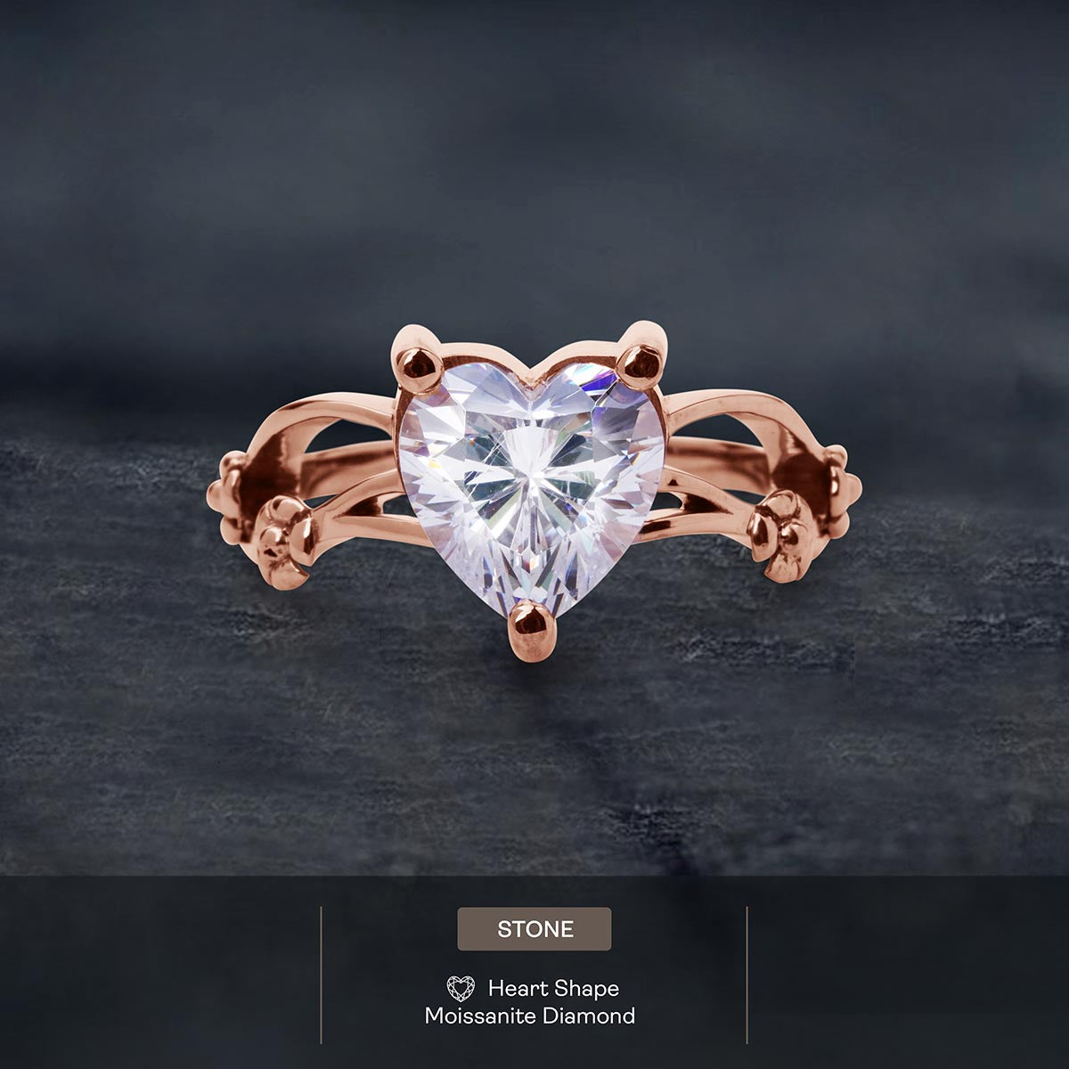 Solitaire Moissanite Diamond Heart Engagement Promise Wedding Ring White Rose Gold