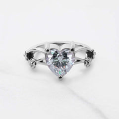 3Carat Solitaire Diamond Heart Promise Ring Art Nouveau Jewelry