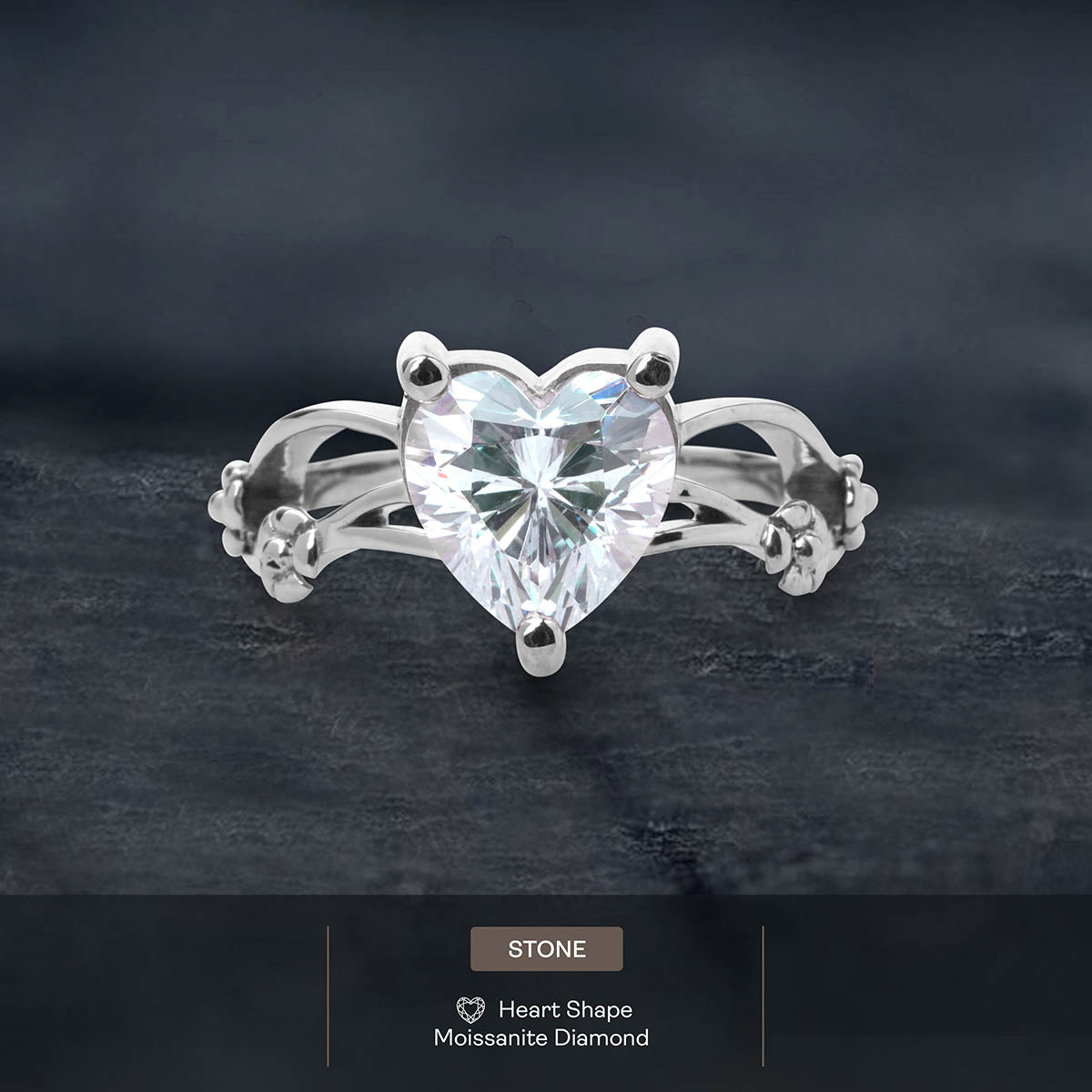 Solitaire Moissanite Diamond Heart Engagement Promise Wedding Ring White Rose Gold