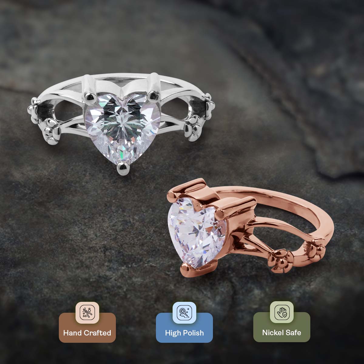 Solitaire Moissanite Diamond Heart Engagement Promise Wedding Ring White Rose Gold