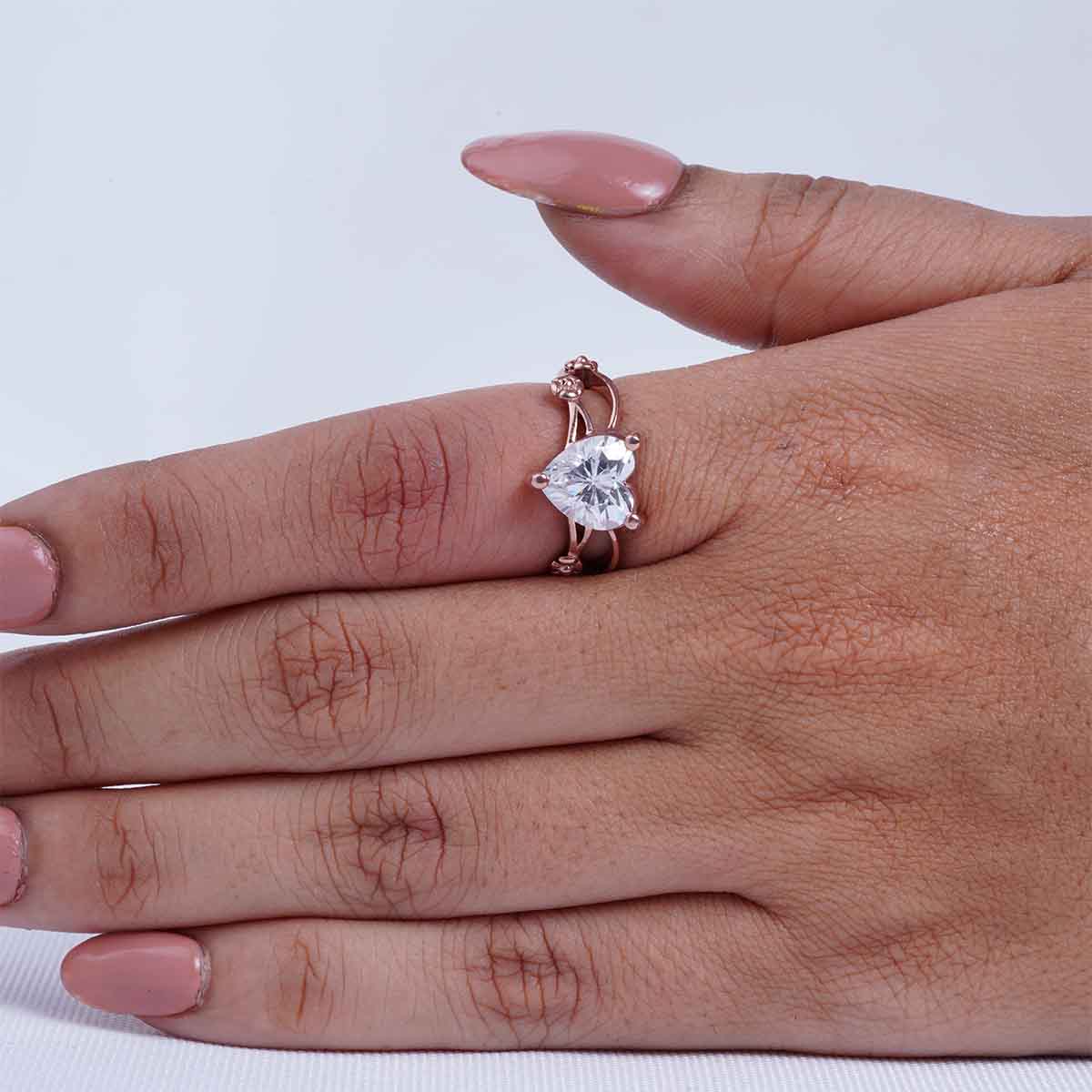 Solitaire Moissanite Diamond Heart Engagement Promise Wedding Ring White Rose Gold