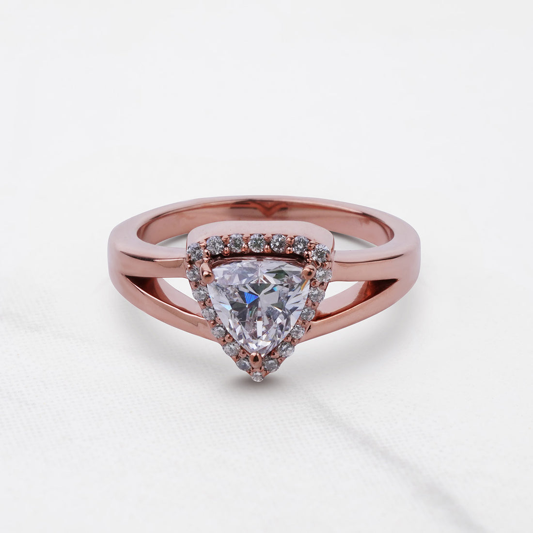 Trillion Cut 1Carat Moissanite Halo Engagement Ring Split Shank