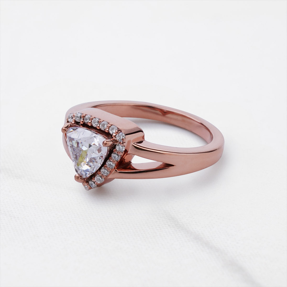 Split Shank Engagement Rings Trillion Cut CZ Diamond Halo Ring