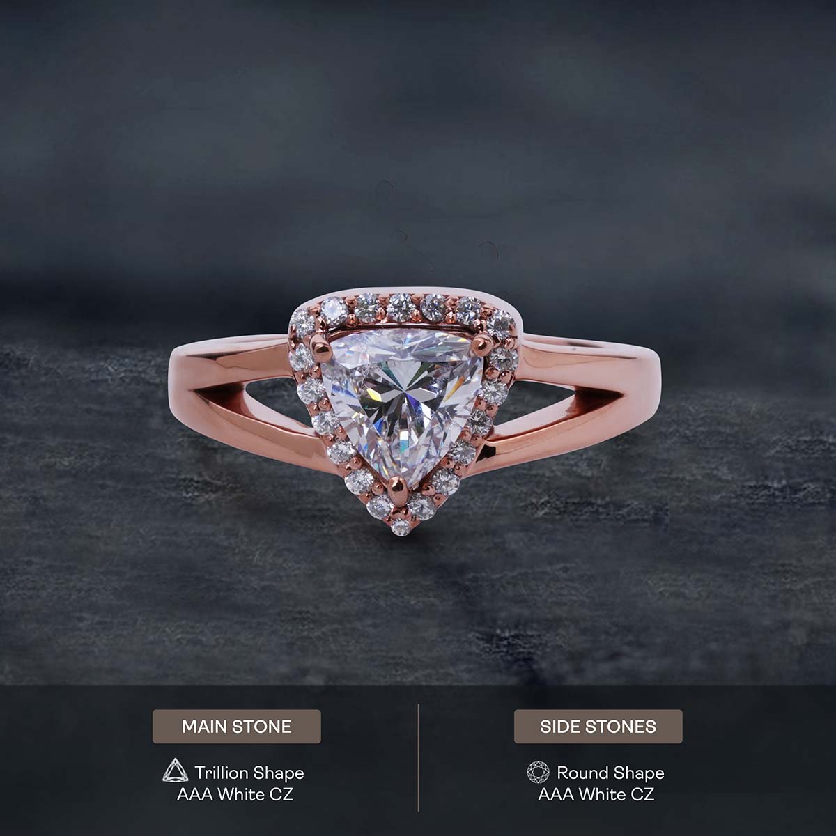 Split Shank Engagement Rings Trillion Cut CZ Diamond Halo Ring